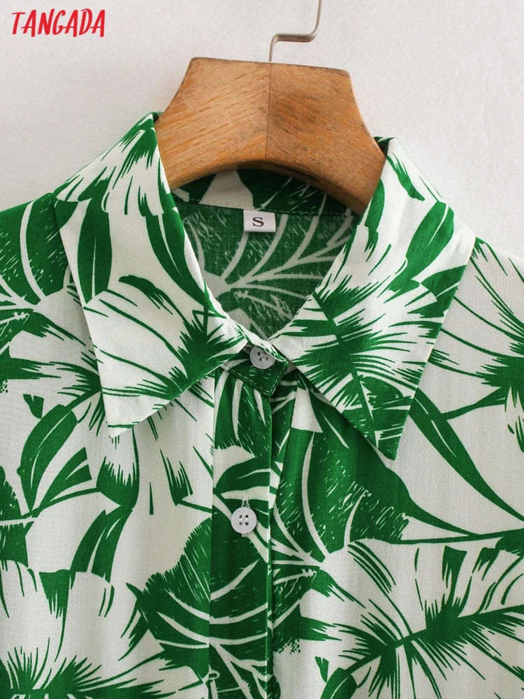 Платье-рубашка женское зеленое с цветочным принтом и коротким рукавом |