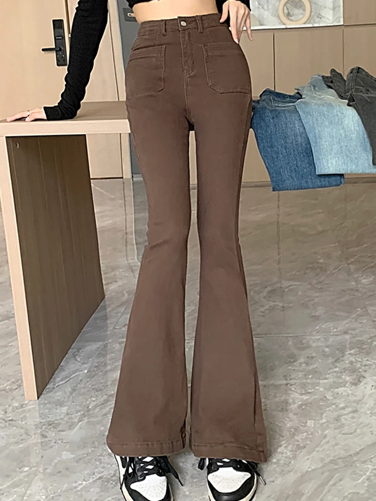 

Женские расклешенные джинсы в стиле ретро, Новинка осени 2022, облегающая универсальная модная женская одежда в Корейском стиле с высокой тал...