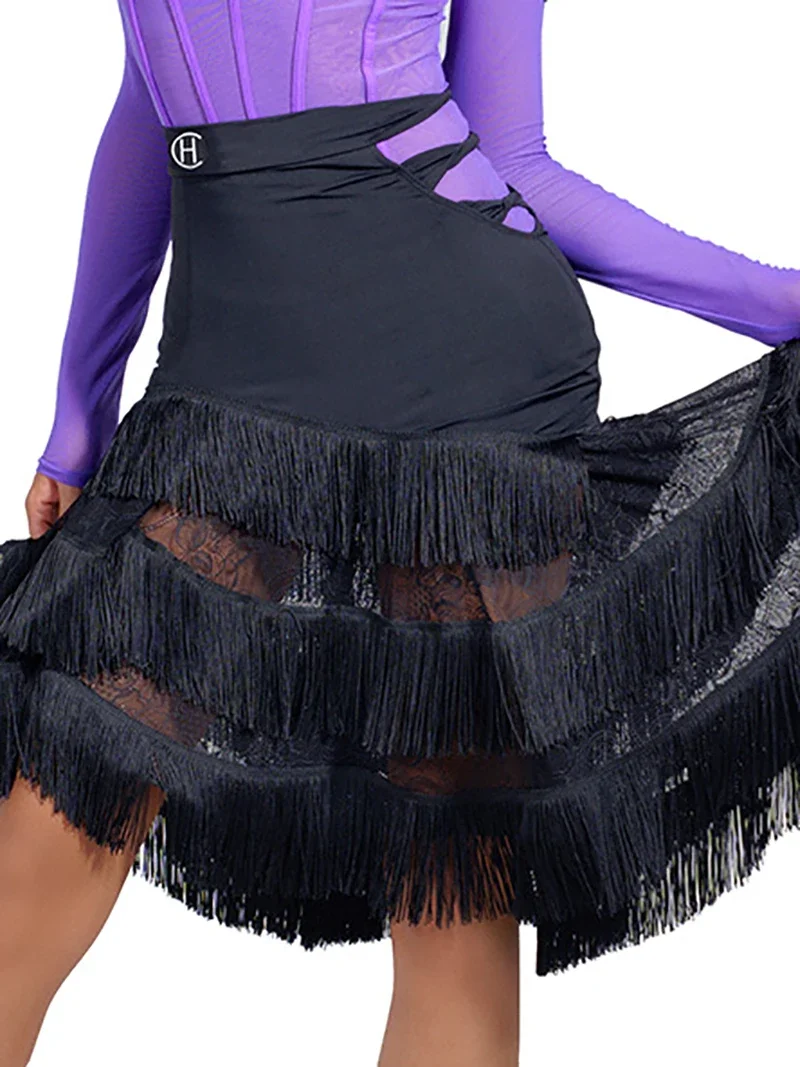 Женское платье для латиноамериканских танцев многослойная кружевная юбка с