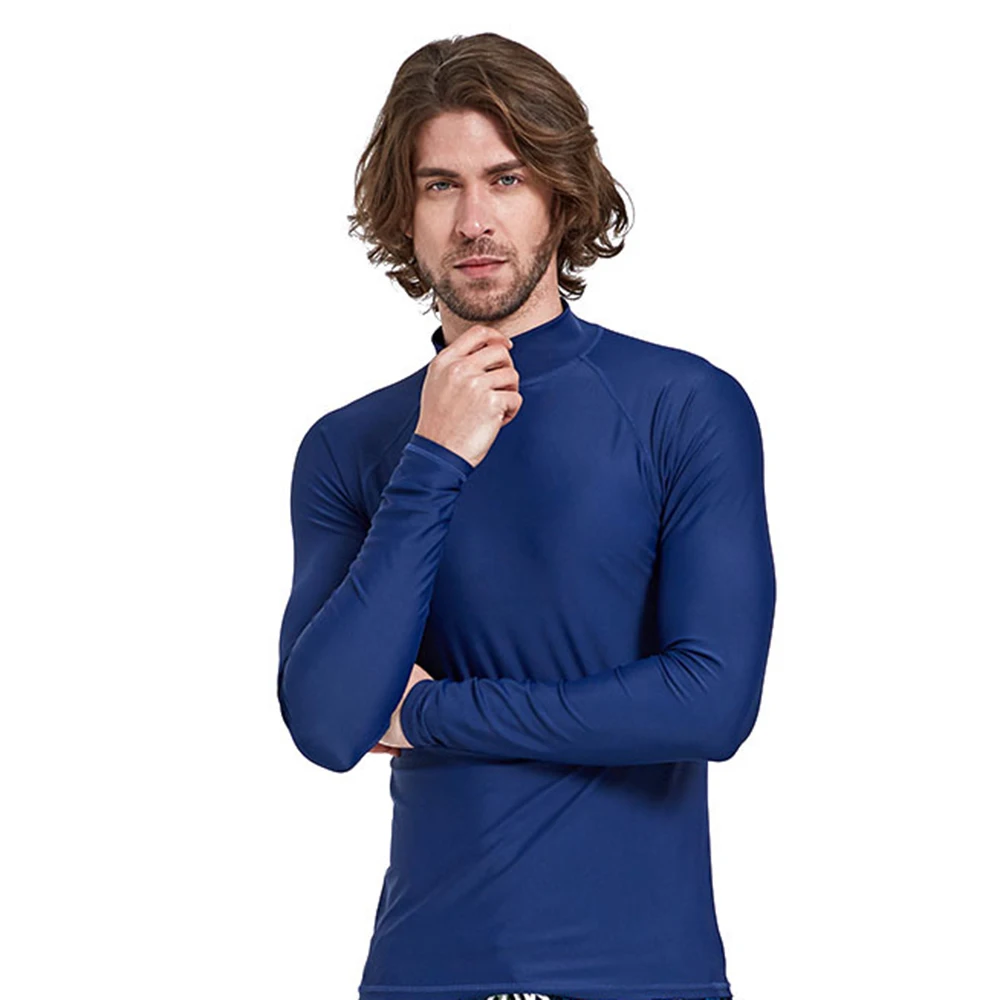 Fashion Men's Split Elastic Comfortable Solid Color Shirt Long-Sleeve Surfing Top Sunscreen Quick-Drying Beach Swim Surfing Top