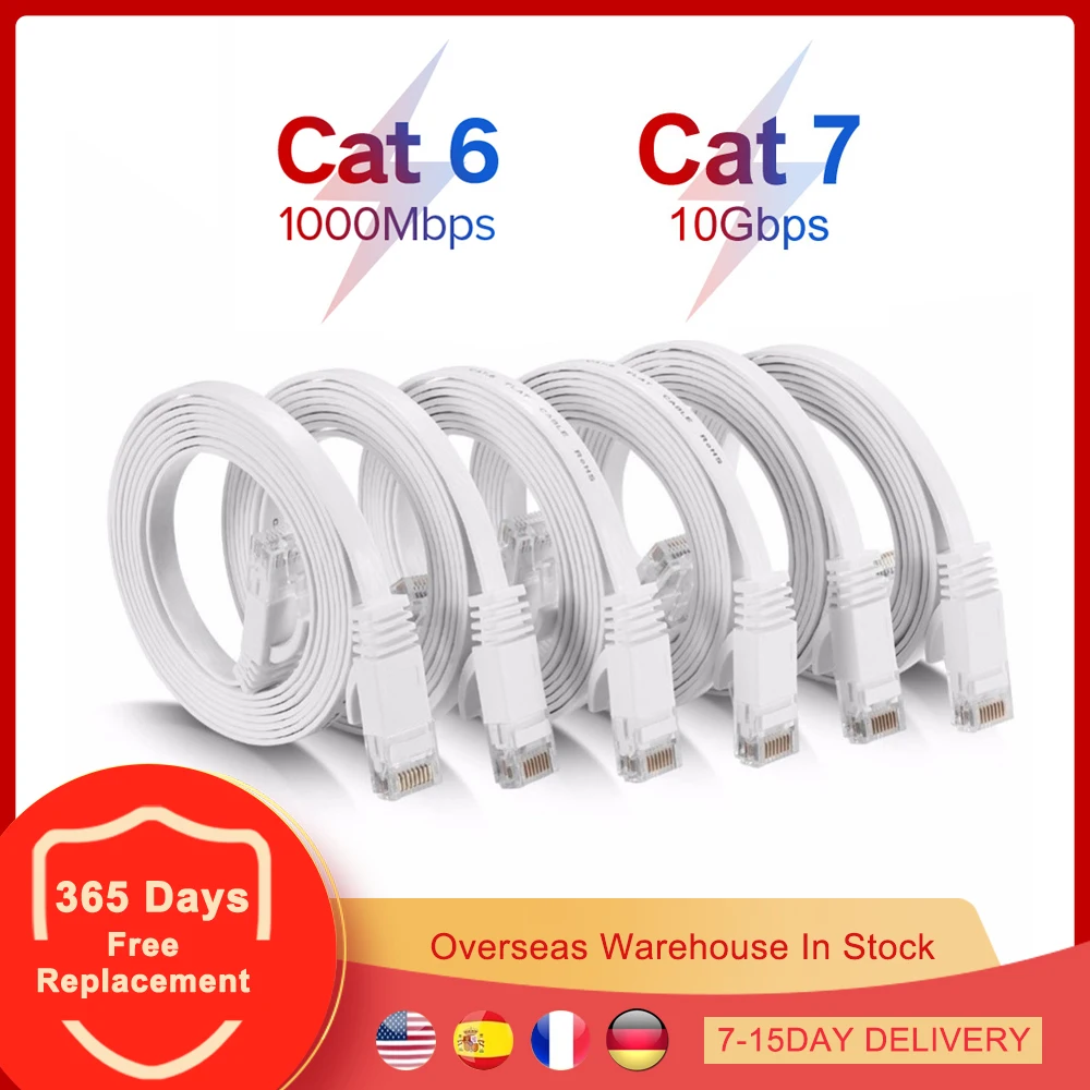 RJ45 CAT6 1000 Мбит/с CAT7 10 Гбит/с плоский UTP LAN-кабель для Гигабитного Ethernet-кабеля сетевой