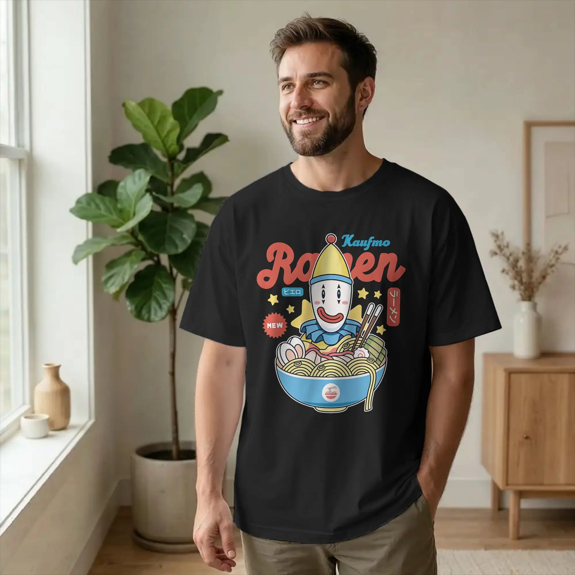 Фото Футболка Kawaii Kaufmo Clown Ramen, мужская футболка с круглым вырезом и короткими рукавами, TADC, летняя одежда из 100% хлопка №2