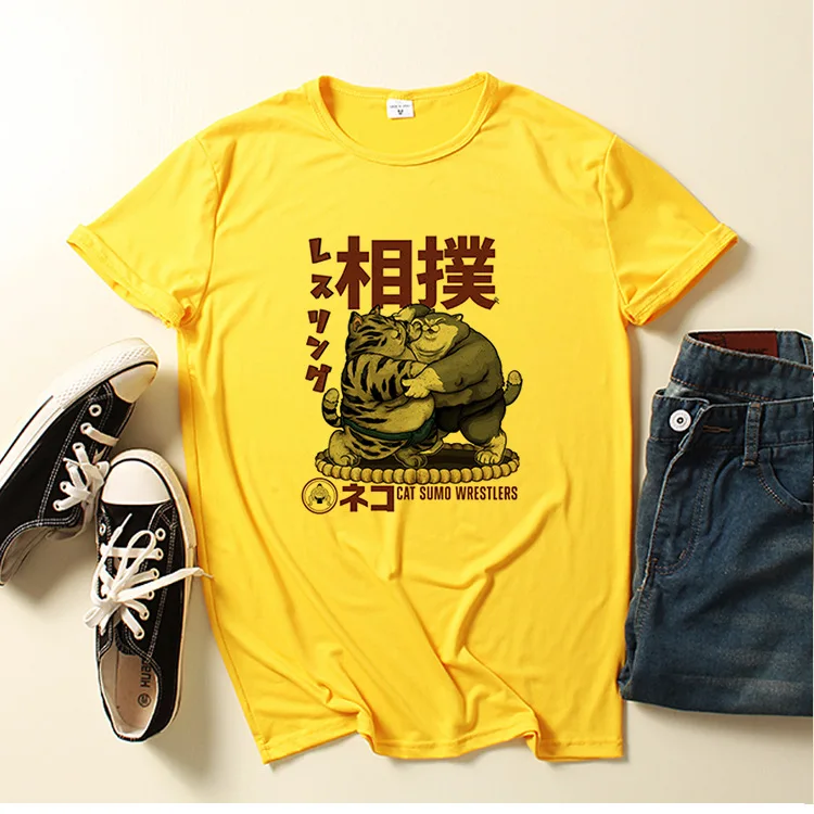 Мужская модная повседневная футболка с рисунком кошки сумо коротким рукавом