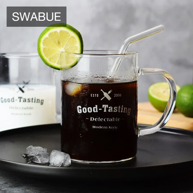 

Glass Mug Creative Transparent Milk Tea Coffee Juice Water Cup with Handle Home Office Drinkware Lovers Gifts 2PC Glassware Beer