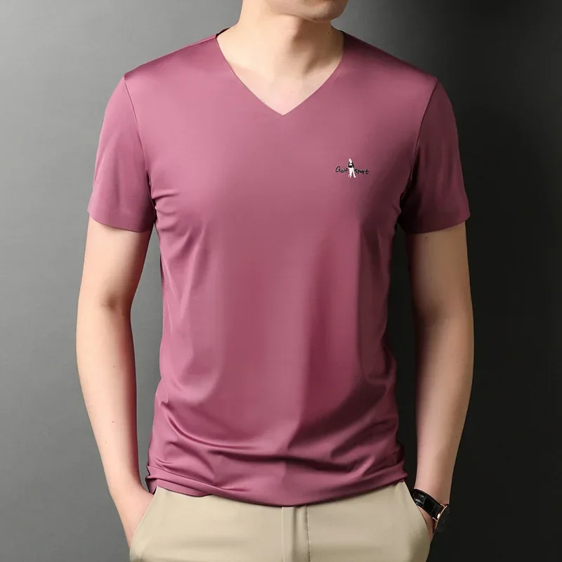 Футболка мужская с коротким рукавом и V-образным вырезом модный топ из вискозы