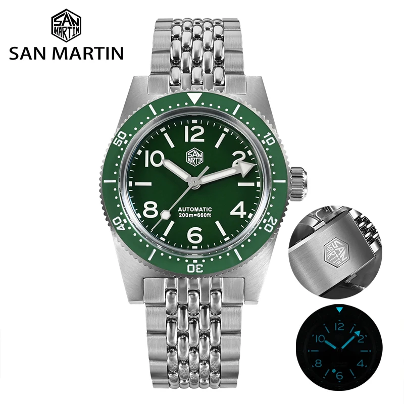 

San Martin New 37mm 62Mas Men Sport 200M Diving Watch Automatic Mechanical Wristwatch Fly Adjustable Clasp BGW-9 Luminous Watch