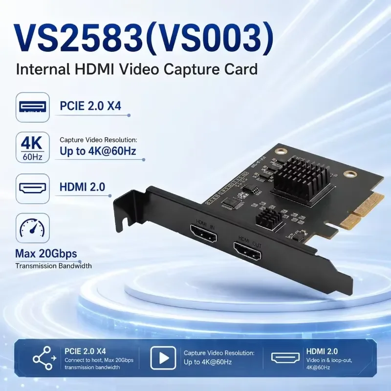 Фото AP01 для карты захвата PCIe 2.0 X4 с входом HDMI2.0 4K60, выходом Loopout, YUY2, одинарным, двойным, тройным режимом, внутренняя видеокарта PCI для захвата видео №2