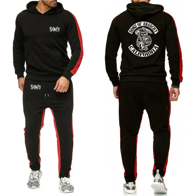 

For SOA Sons of anarchy the child Skull Printed Fashion Hoodies Men Casual Fleece Sweatshirt Hip Hop Mens Hoodie Pants Suit 2Pcs