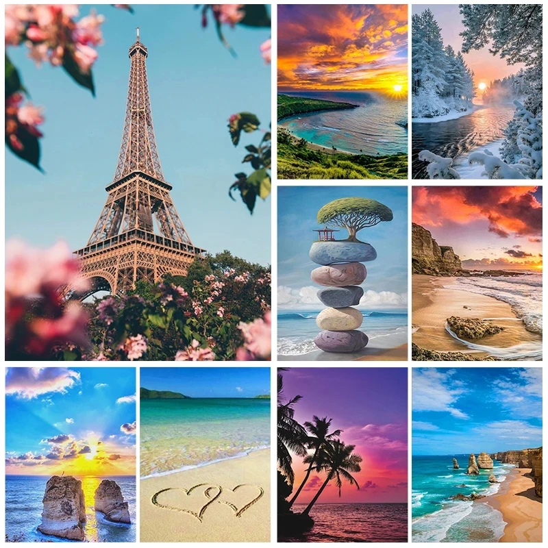 

2023 New Hot Diy Diamond Painting Landscape Coastal Sunset Embroidery Painting Full Round Diamond Mosaic Home Decor Gifts Mk1174