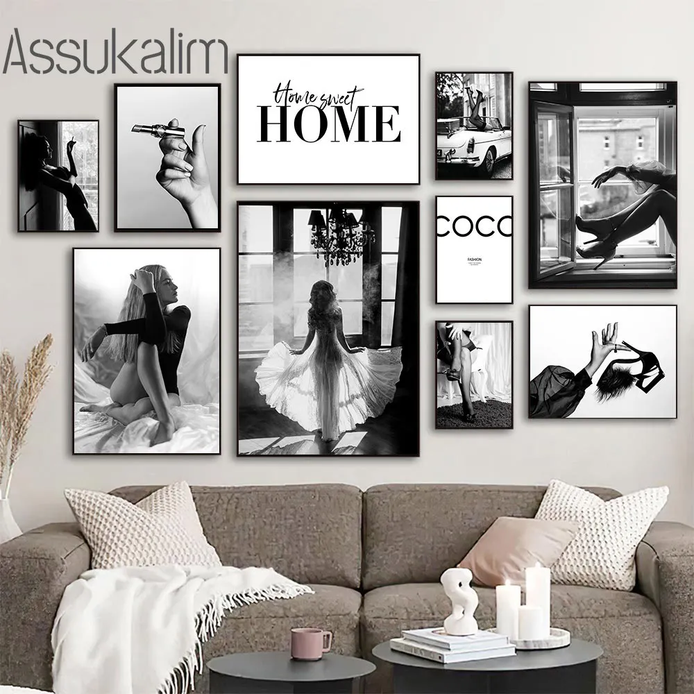 

Fashion Lady Wall Art Pictures Black White Quotes Canvas Posters Paris Tower Wall Prints Modern Home Decoration Nordic Decor
