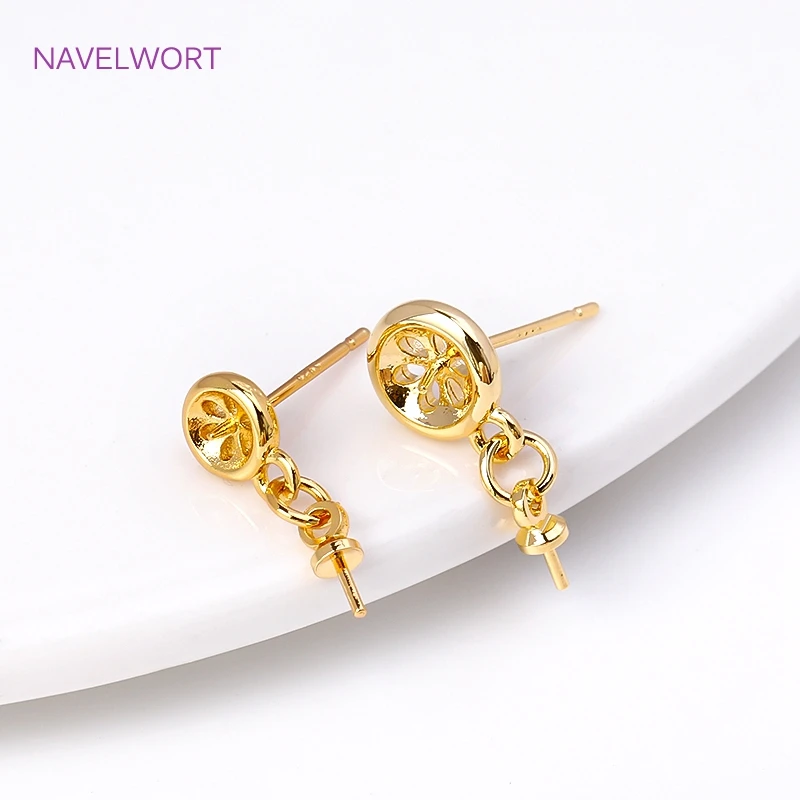 

18K Gold Plated Hollow Post Earring Setting Base With Pearl Pendant Mounting For Jewelry Making DIY Pearl Earring Components