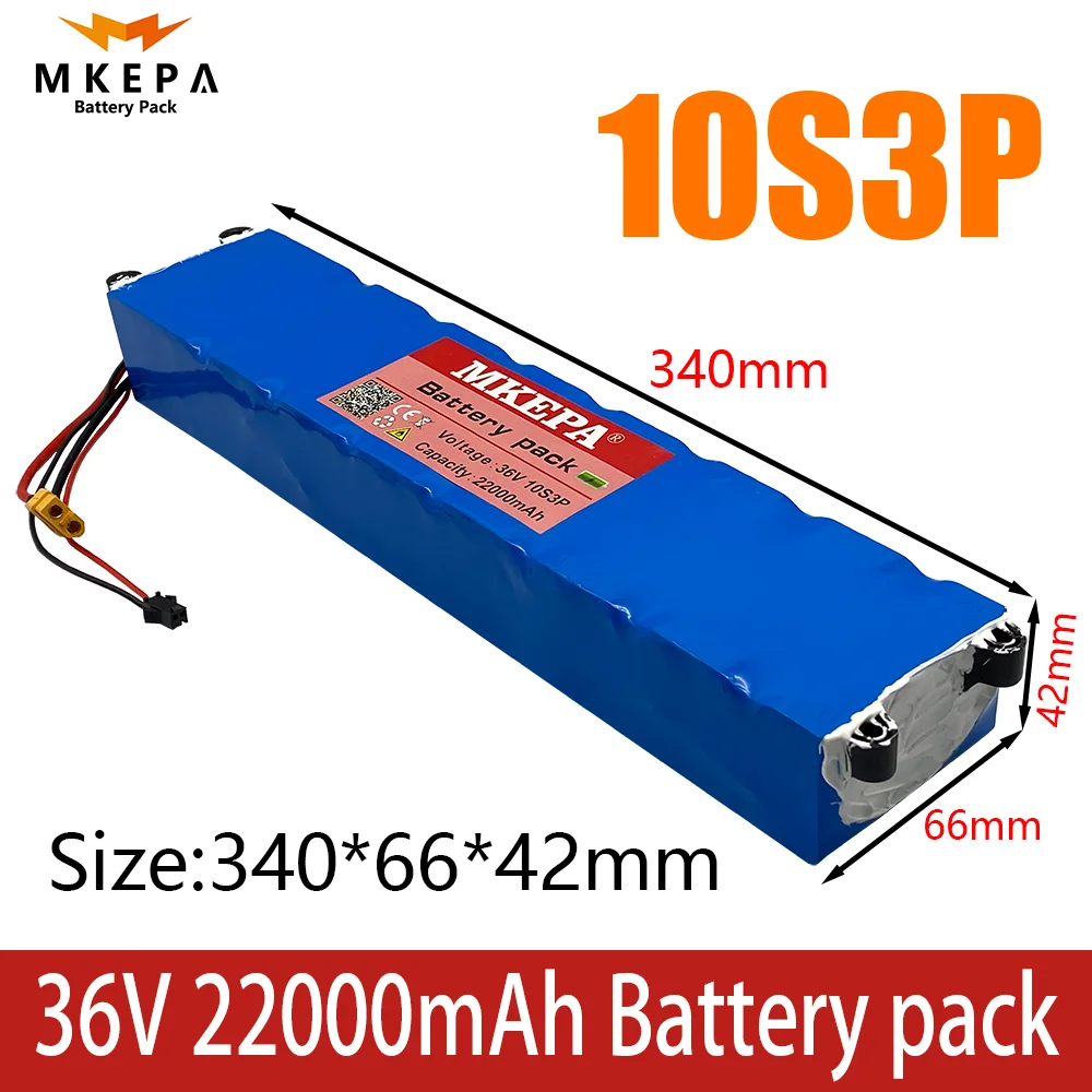 

Batterie lithium 18650 36V 22ah 22000mah 10S3P 250/500W avec BMS integre port identique pour Scooter electrique M365 42V XT60+SM