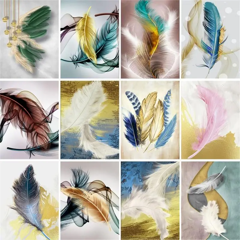 

GATYZTORY 60x75cm Frameless Painting By Numbers Colorful Feather Landscape Pictures By Numbers DIY For Home Decoration Gift