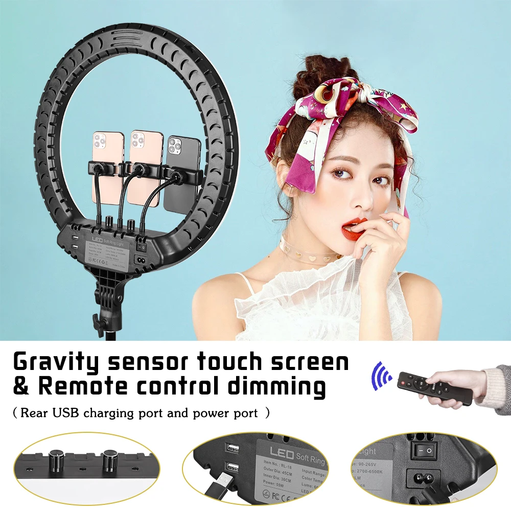 Светодиодная кольсветильник SH 18 дюймов с регулируемой яркостью 2700K-5700K для Youtube Tik