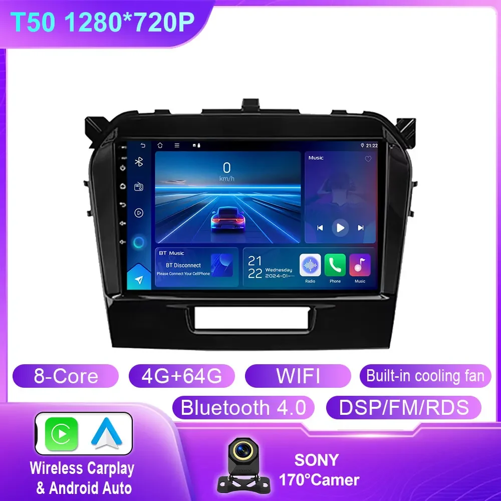 

Android 14 Carplay Auto для Suzuki Vitara 2015 2016 2017 2018 2019 Автомобильный радиоприемник Мультимедийный плеер Стерео видео головное устройство 4G WiFi BT