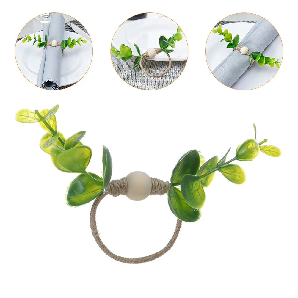 

Napkin Leaf Eucalyptus Faux Rings Buckle Holder Farmhouse Jewerly Serviette Wooden Bead Buckles Artificial Holders
