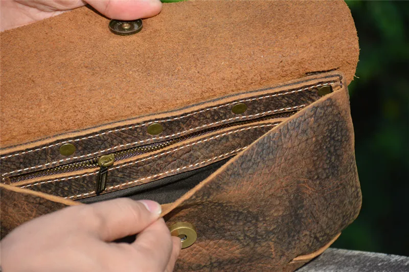 Retro fashion Crazy Horse cowhide man Brown hand hold package outside casual Top cowhide organizer work shoulder crossbody bag