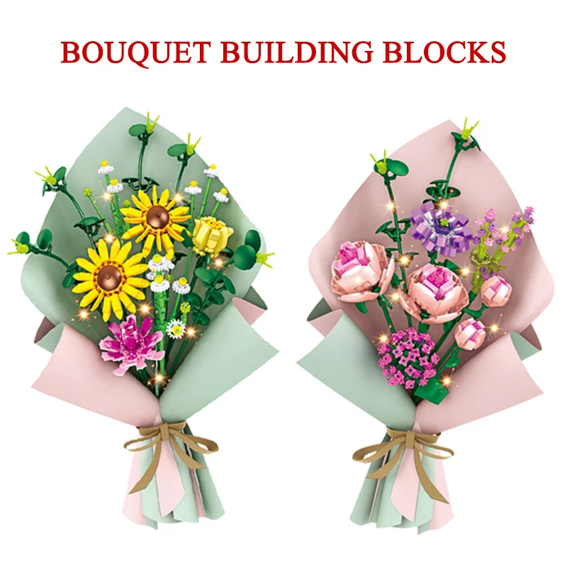 

Girl Gift Building Block Bouquet Romantic Rose Sunflower Plant Flower Bonsai Decoration DIY Assembled Bricks Children's Toy Gift