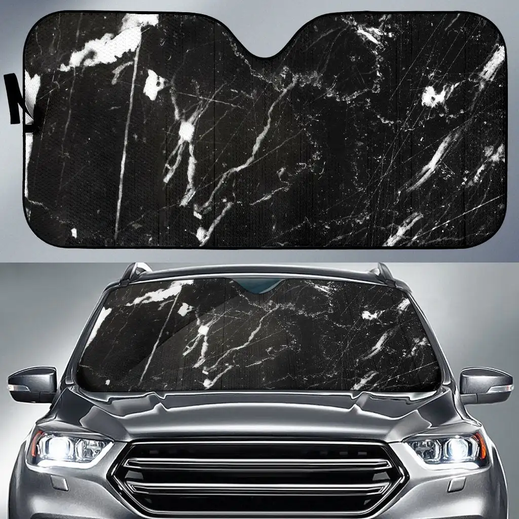 

Black White Scratch Marble Print Car Sun Shade