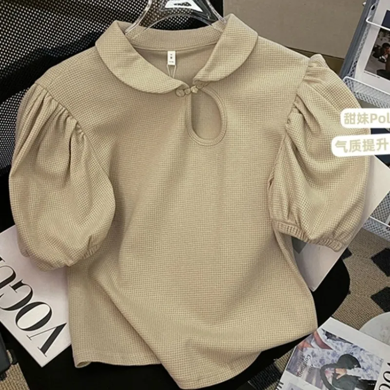 

Женский топ в японском стиле для отдыха, блузка в японском стиле, женские новые модные топы с буффами на рукавах и лацканами, Женские повседневные универсальные шикарные топы