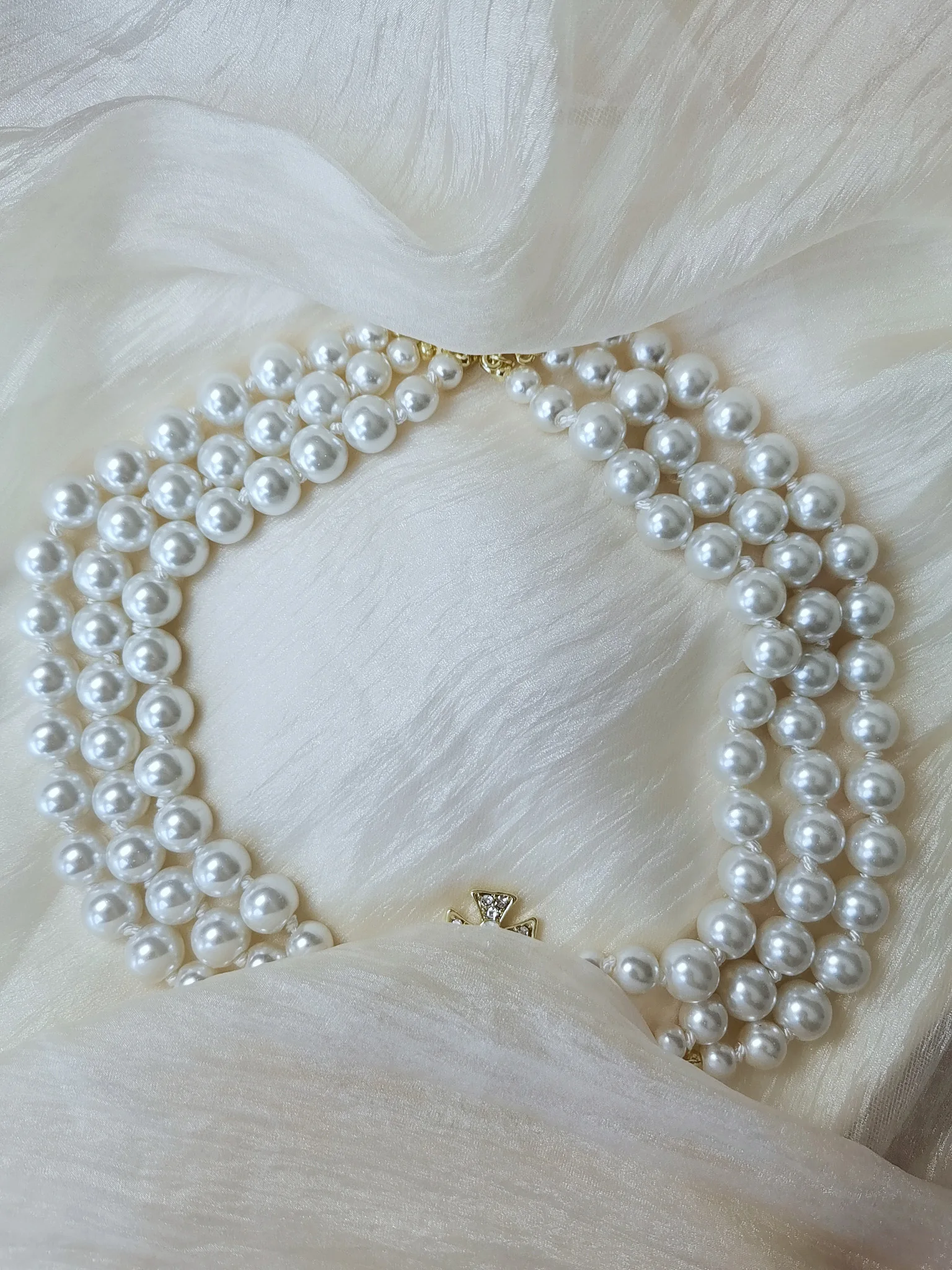 

2022 Summer New Three-layer Pearl Full Diamond French Retro Planet Necklace Choker Clavicle Chain for Women Gift Wedding Party