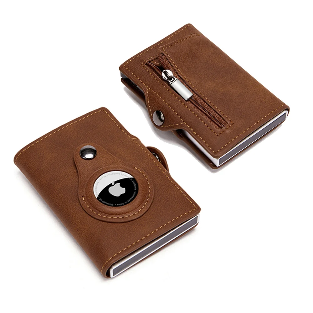 

Bisi Goro Airtag Men Wallet New Metal Aluminum Box Case 2023 Anti-theft Swipe Credit Card Holder Leather Short Zipper Coin Purse