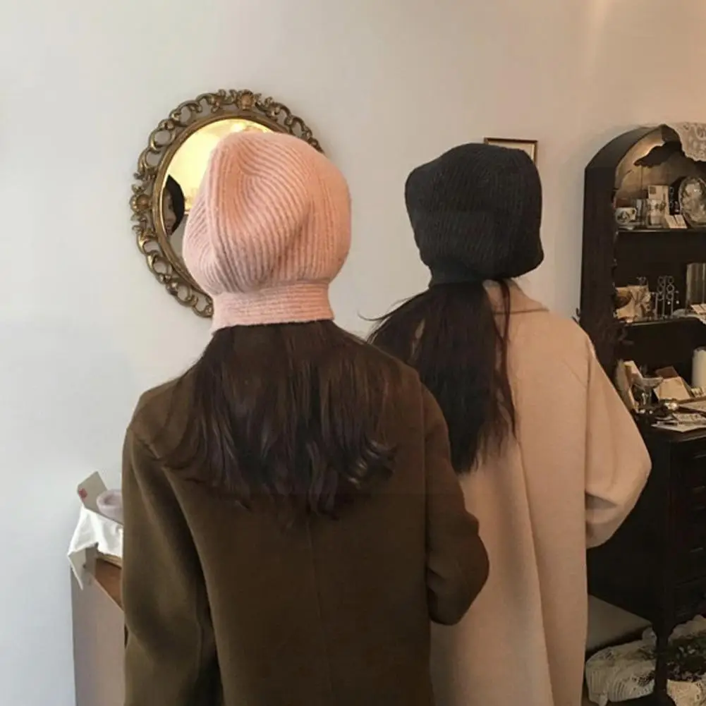 

Women Retro Ear Knitted Cap With Collar Beanie Hat Warm Caps Cap Trendy G5u3
