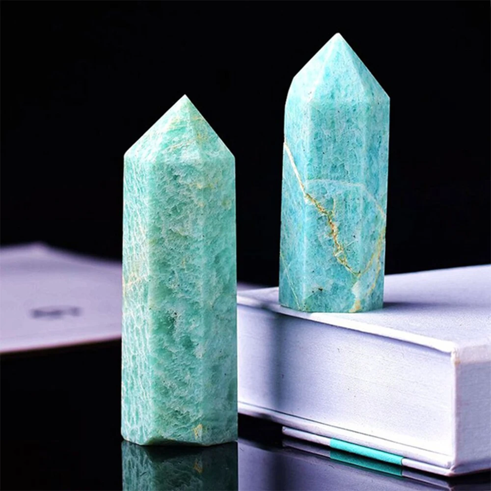 

1pc Natural Crystal Point amazonite Healing Obelisk reseda Quartz Wand green Ornament for Home Decor Reiki Energy Stone Pyramid