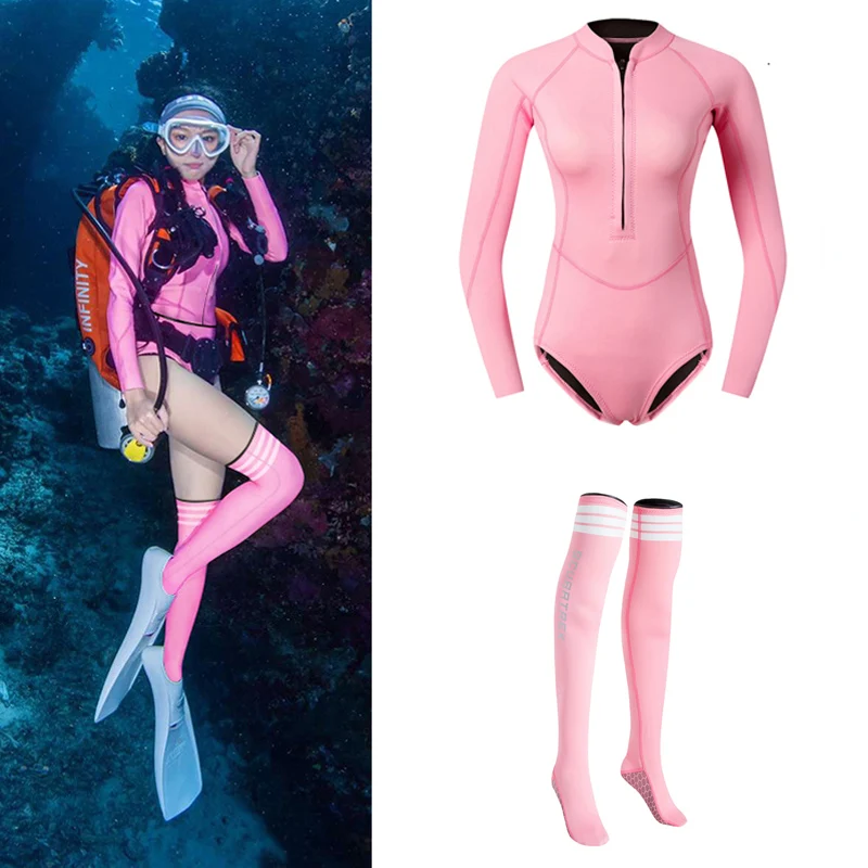 Long Sleeve  Women Wetsuit Jacket and Long Socks  For  Kitesurf  , Free dive