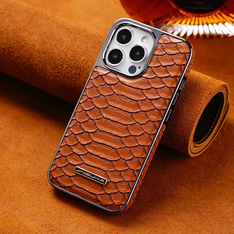 

Luxury Python Texture Leather Electroplating Phone Case For iPhone 15 14 Plus 13 12 11 Pro Max Back Cover with Built-in Flannel