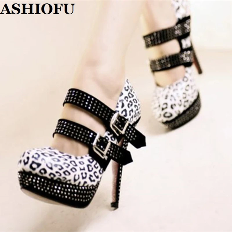 

ASHIOFU New Classic Handmade Ladies High Heel Pumps Double Buckle Straps Wedding Shoes Party Prom Evening Fashion Court Shoes