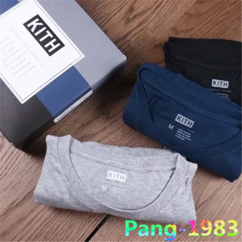 

Футболка с надписью KITH для мужчин и женщин, однотонная хлопковая рубашка с коротким рукавом, с воротником, с принтом бирки на подоле, топ, лет...