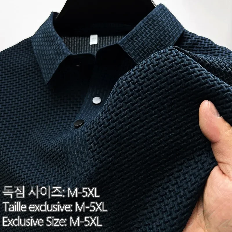 

Summer New Men's Lop-up Hollow Short-sleeved Polo Shirt Ice Silk Breathable Business Korean Fashion T-Shirt Male Brand Clothes