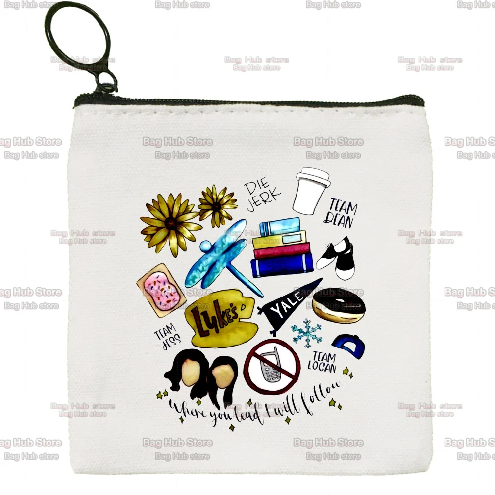 Gilmore Girls Cartoon Graphic Coffee Small Purse Coin Purse Zipper Women's Canvas Cute Mini Coin Bag Earphone Storage Bag
