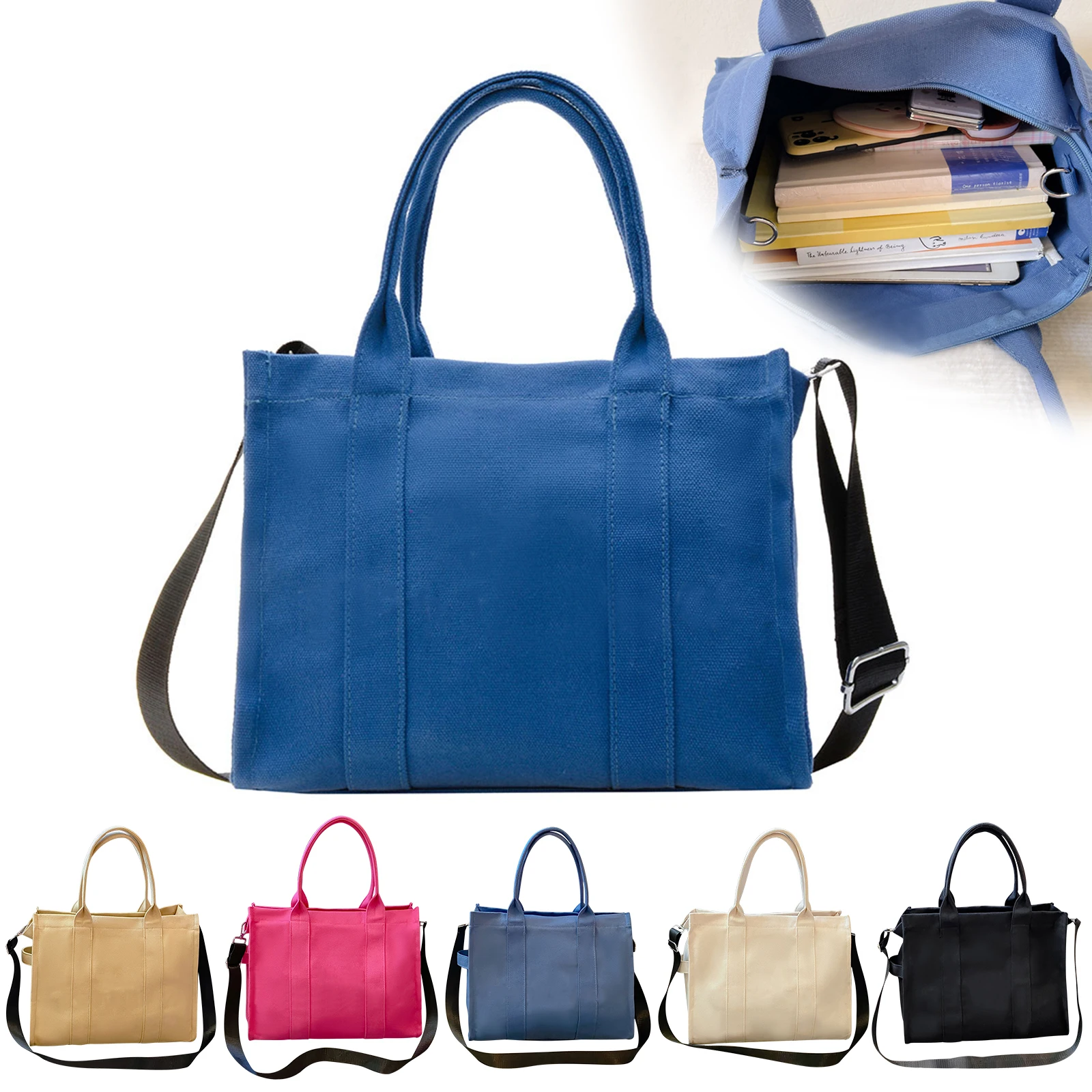

Women Large Zipper Shoulder Bag Canvas Handbag Casual Female Crossbody Bag Vintage Messenger Solid Color Casual Bags
