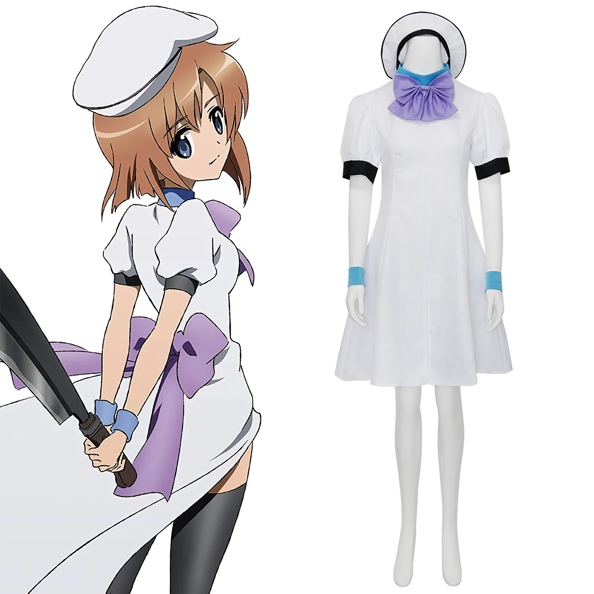 Фото Костюм для косплея Рены Рюгу из Higurashi no Naku Koro ni (Higurashi When They Cry), повседневное белое платье №1