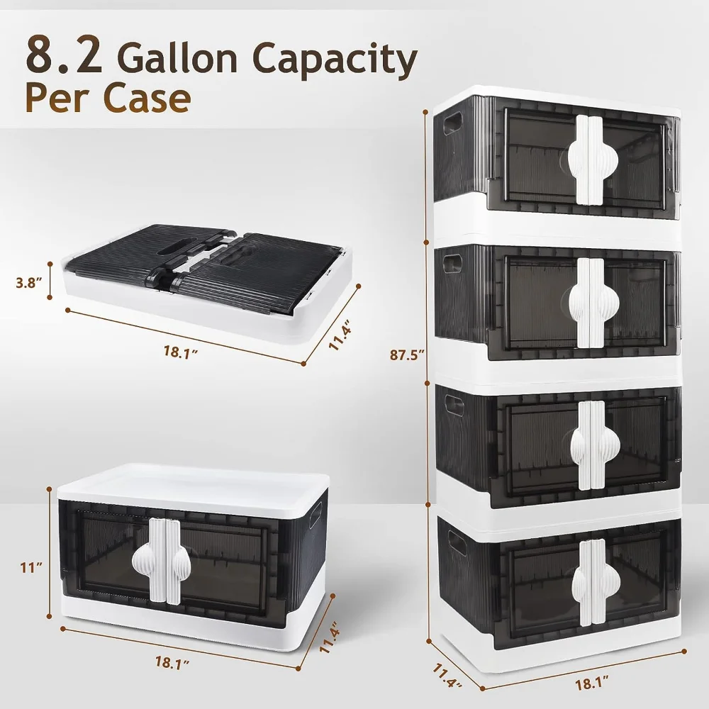 4 Pack Closet Organizers and Storage, 8.4 Gal Storage Bins with Lids, Plastic Foldable Box Collapsible Storage Bins, 2
