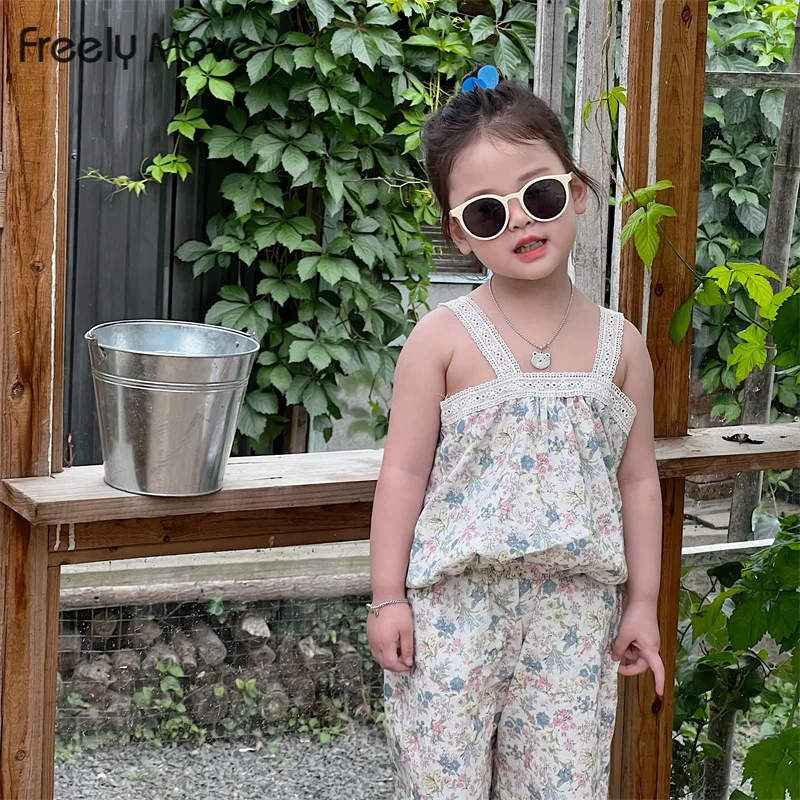 

Freely Move 2pcs Baby Girls Outfit Clothes Romper Kids Summer Infantborn Toddler Korean Cute Tops And Pants 2 PCS