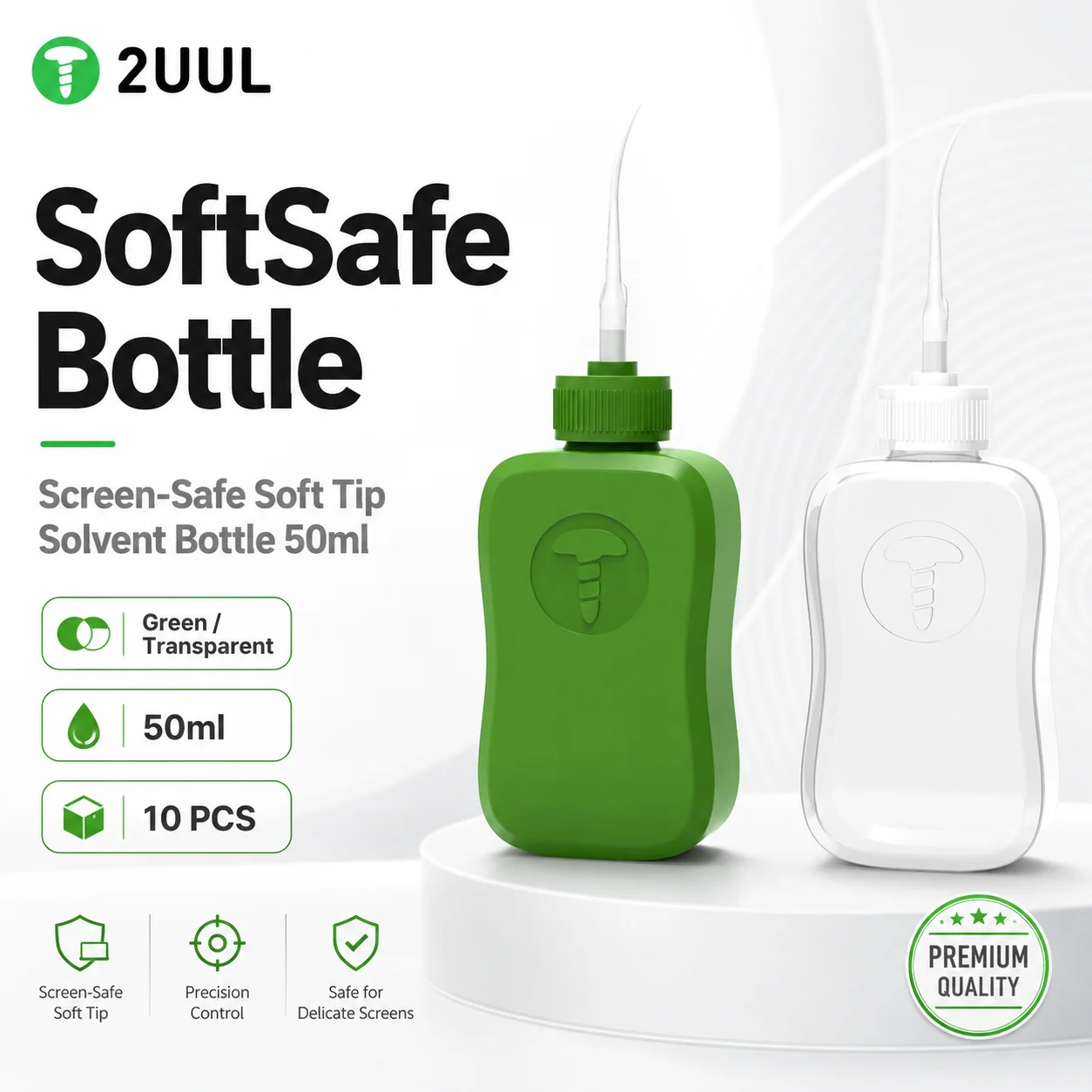 Фото 2UUL CL51 CL52 SoftSafe Bottle 10 шт. 50 мл, безопасный для экранов дозатор растворителя с мягким наконечником для ремонта телефонов, зеленый, прозрачный №2