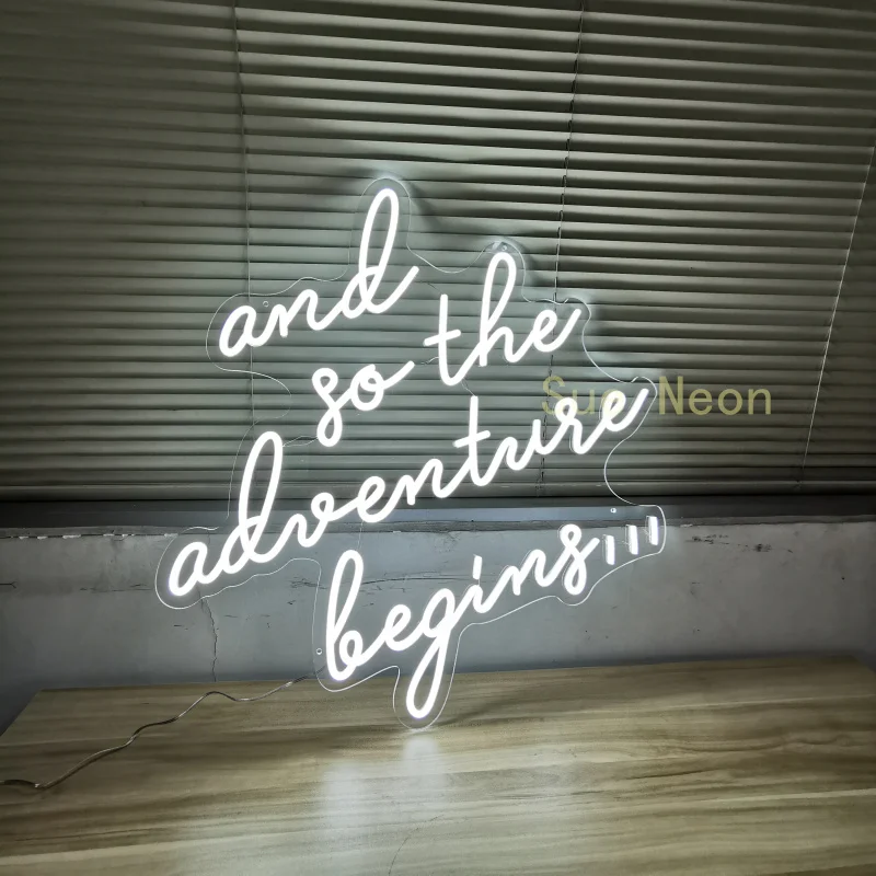 

Custom small led decorative lighting illuminated letter And So The Adventure Begin neon light customized neon sign for wedding
