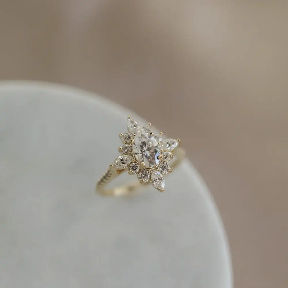 VOVGEMINI Real Moissanite Ring 5x7mm 0.8 Carat Oval Cut 18k 14k Gold VVS1 D Color With GRA Certification