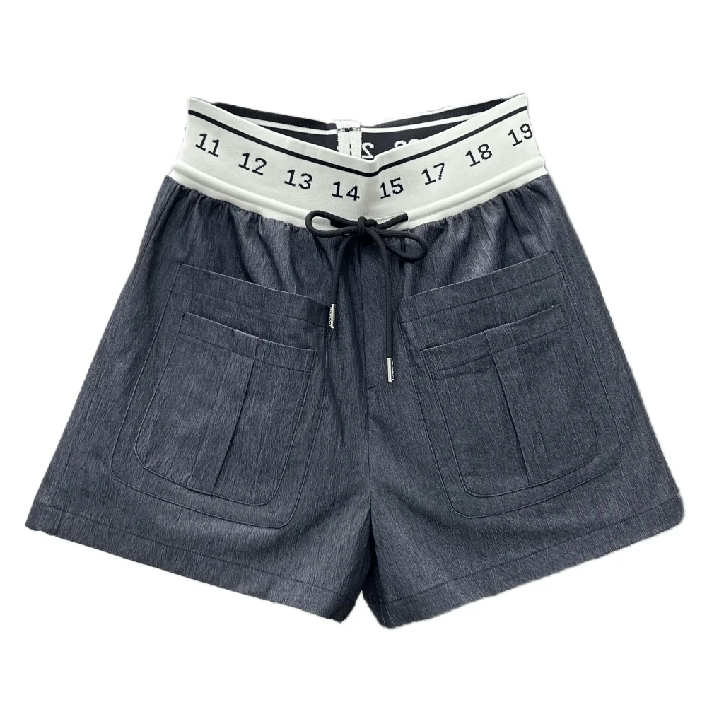 Korean Style Casual Dark Gray Elastic High Waist Shorts Female Summer 2023 New Harajuku Loose Pocket Wide Legs Hot Pants Fashion