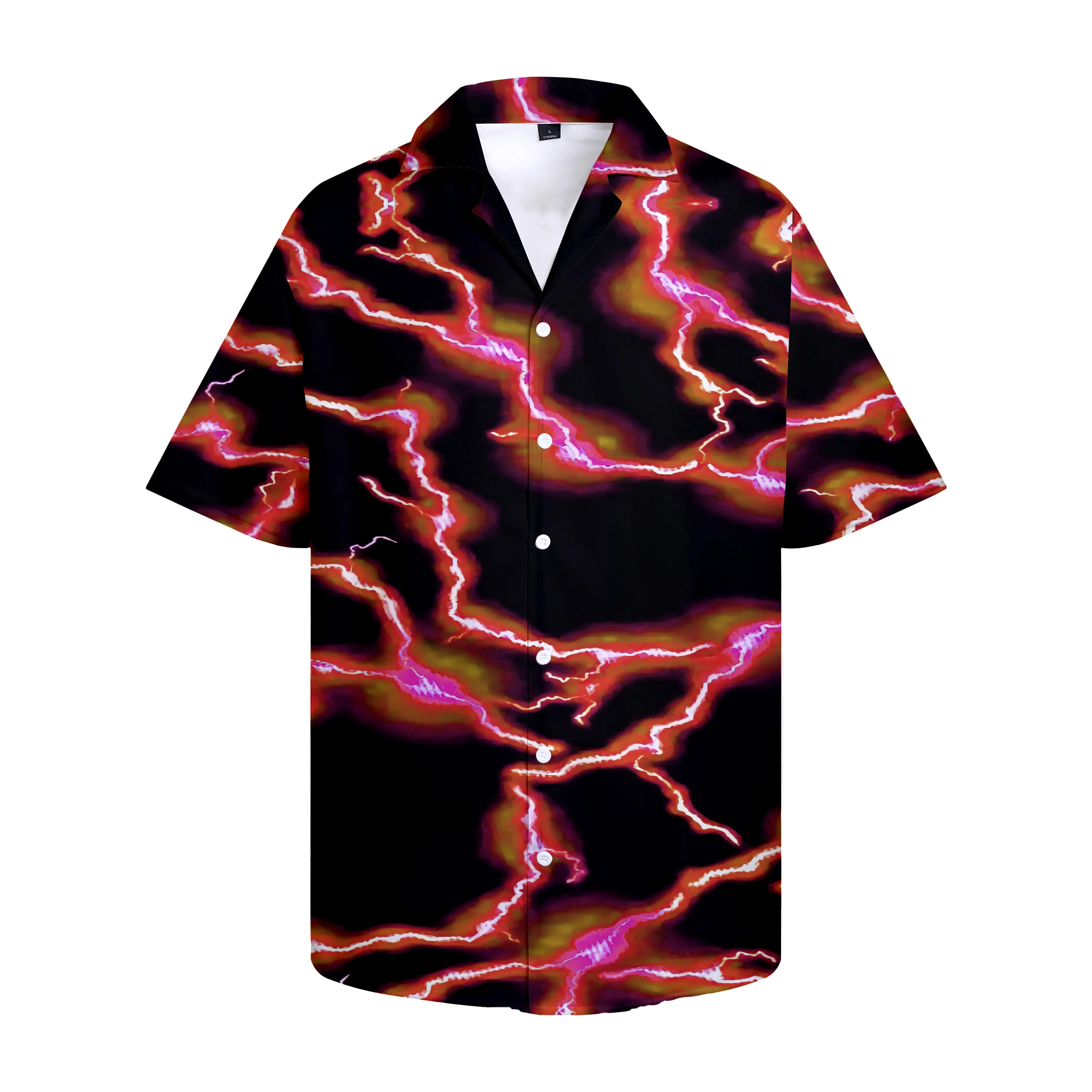 New Hawaii Men's Shirt Cool Red Lightning Hip Hop Streetwear Electro-optic y2k Clothing Oversize Summer Beach Casual Shirts