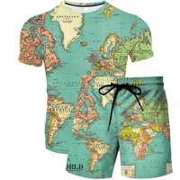 casual men sets short outfits t shirt shorts streetswear tracksuit set man mens cloth 2 pieces set summer country map pattern