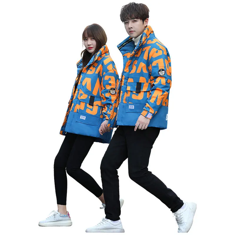 White duck down men's 2022 new stand-up collar coat thickened warm couple down jacket alphabet graffiti down jacket coats