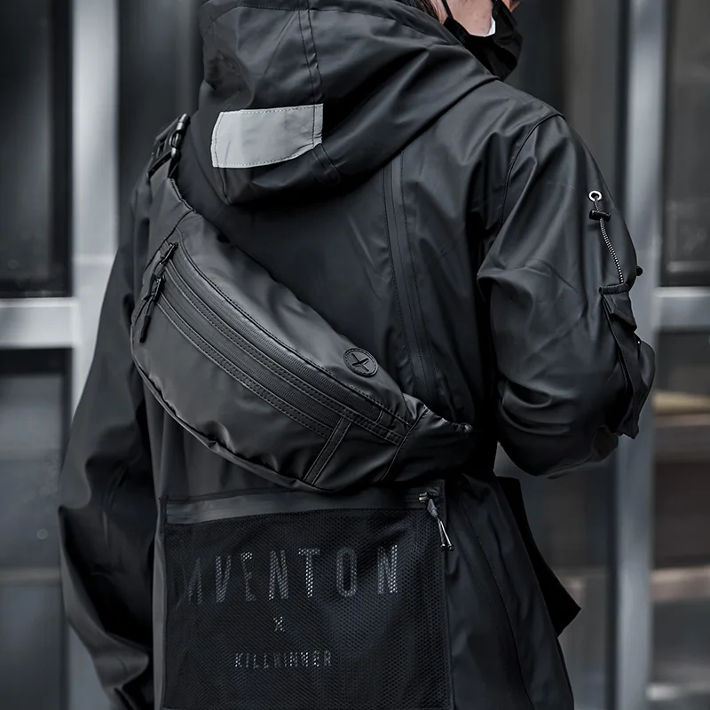 

Chest Sling Zipper Small Pack Cable Headphone Men Bag Crossbody Vintage Shoulder Messenger Travel With Pure Color Hole Bag