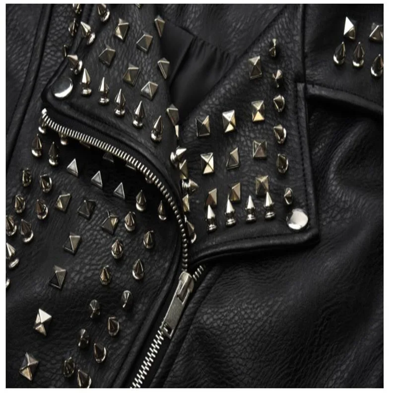 New motorcycle leather jacket women's clothes slim rock heavy industry rivet fashion punk short coats manteau femme весенняя enlarge
