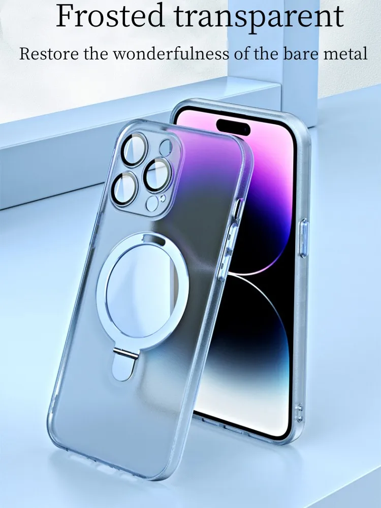 Suitable For Iphone14plus13promax Mobile For Phone Case Apple 12pro11 Frosted Magnetic Suction With Lens Film Bracket Hard Shell