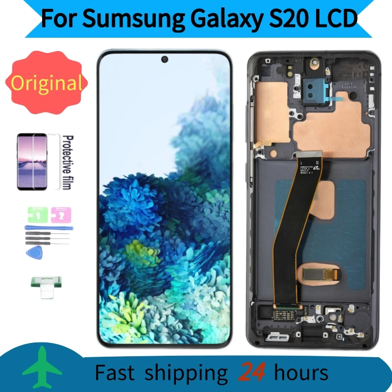 Original AMOLED LCD For Samsung Galaxy S20 5G G980 Lcd Display With Frame Touch Screen Digitizer Assembly For S20 Repair Parts