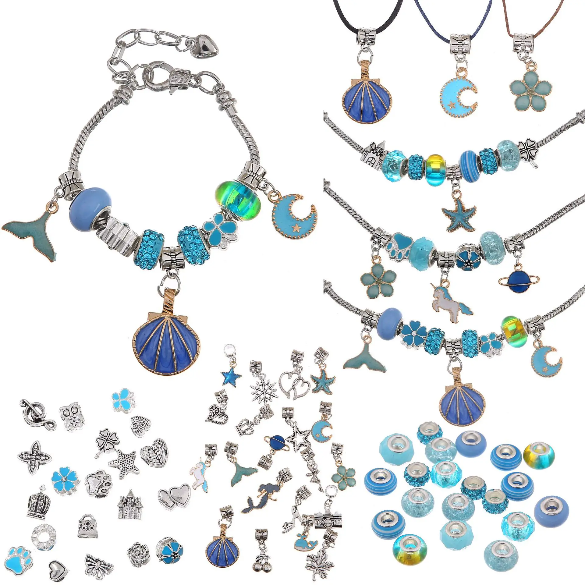 

66pcs DIY Children's Bracelet Set Color Crystal Shell Flower Beads For Jewelry Making Accessories Christmas Gift DIY Hand String